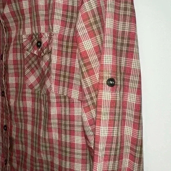 The North Face Plaid Button Up Shirt S/P Red Brown for Women with Embroidery - Picture 5 of 16
